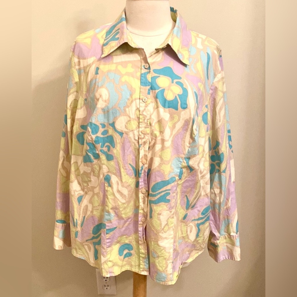 Lane Bryant Pastel Yellow Pink Floral 18/20 Soft Girl Shabby Chic Romantic Top